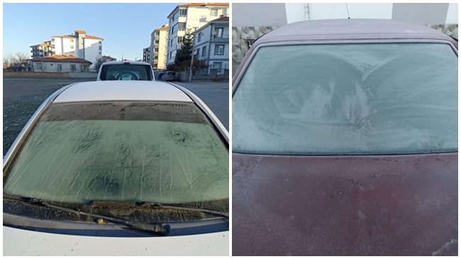 SICAKLIK SIFIRIN ALTINA DÜŞTÜ: ARAÇ CAMLARI BUZ TUTTU