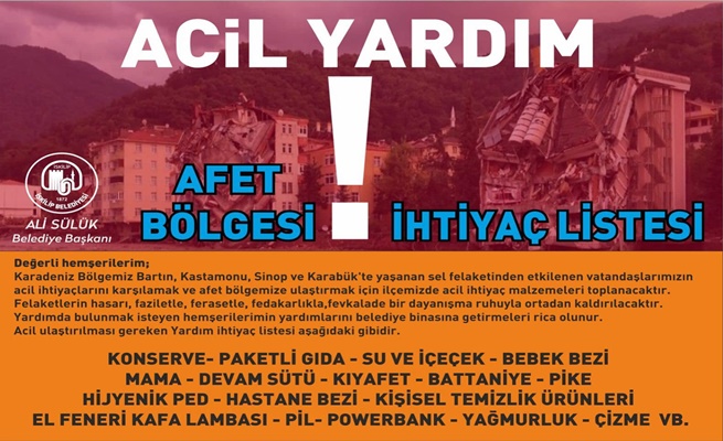 Ä°SKÄ°LÄ°P BELEDÄ°YESÄ°â€™NDEN AFET BÃ–LGESÄ°NE YARDIM KAMPANYASI