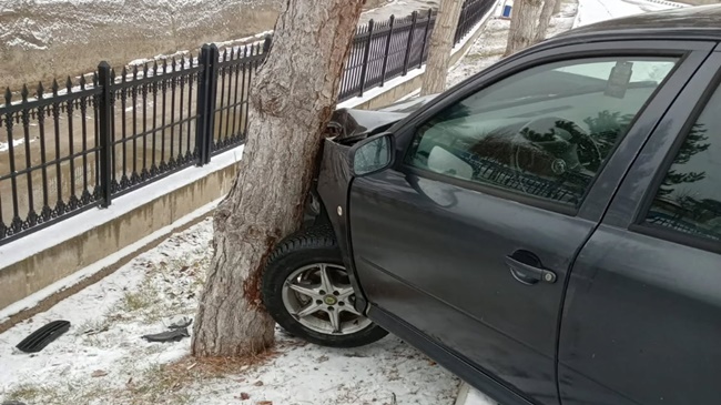 KAR KAZA GETİRDİ: OTOMOBİL AĞACA ÇARPTI