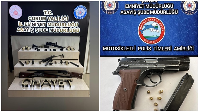 ÇORUM’DA EL BOMBABI VE MAKİNELİ TÜFEK ELE GEÇİRİLDİ